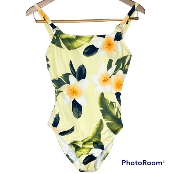 Vintage Other - Vintage Leiloni 90s Pastel Yellow One Piece Tropical Floral Pinup Swimsuit 8